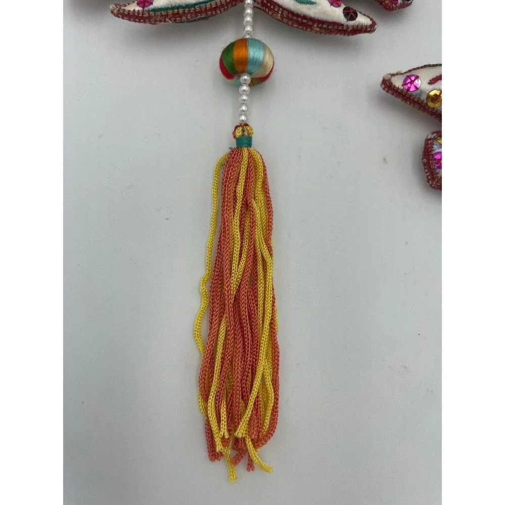 Dove Ornament Pair Embroidered Birds Tassels Hanging‎ Decoration Boho Chic